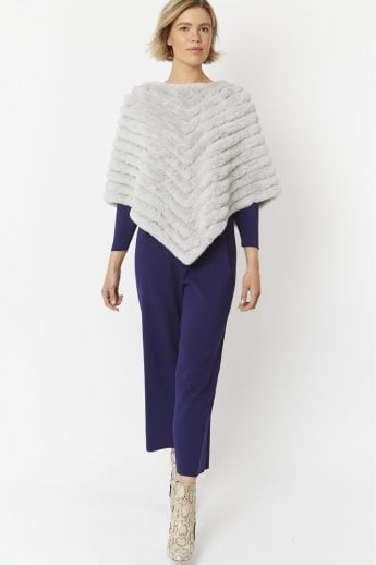 JAYLEY Grey Faux Fur Faux Suede Poncho