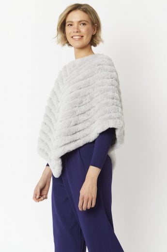 JAYLEY Grey Faux Fur Faux Suede Poncho