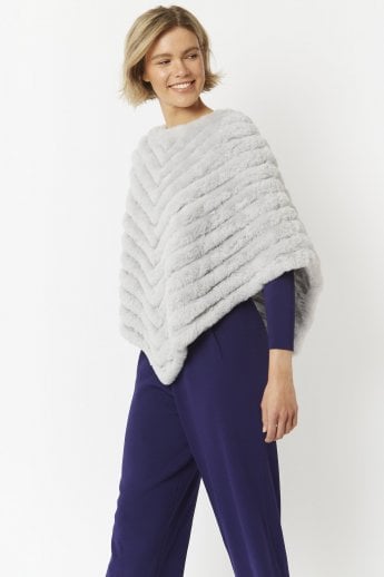 JAYLEY Grey Faux Fur Faux Suede Poncho