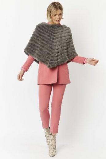 JAYLEY Grey Faux Fur Faux Suede Poncho