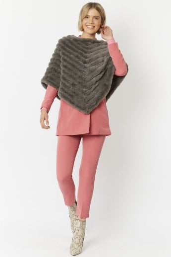 JAYLEY Grey Faux Fur Faux Suede Poncho
