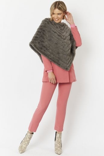 JAYLEY Grey Faux Fur Faux Suede Poncho