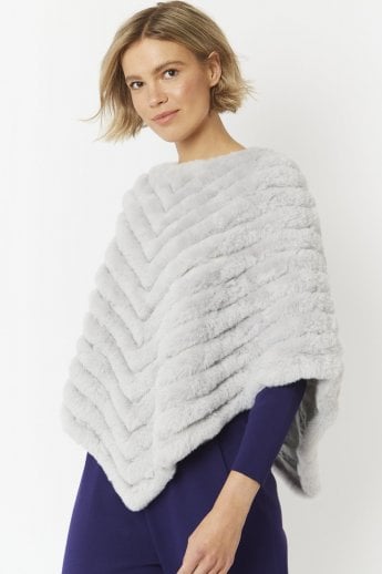 JAYLEY Grey Faux Fur Faux Suede Poncho