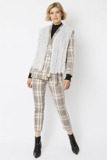 JAYLEY Grey Faux Fur Faux Suede Vertical Stripe Gilet | Waistcoat