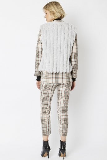 JAYLEY Grey Faux Fur Faux Suede Vertical Stripe Gilet | Waistcoat