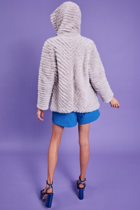 JAYLEY Grey Faux Fur Jacket