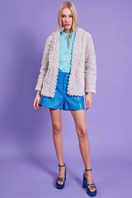 JAYLEY Grey Faux Fur Jacket