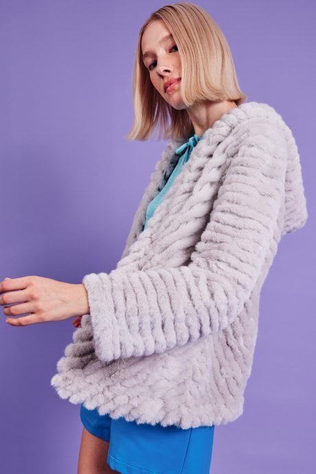 JAYLEY Grey Faux Fur Jacket