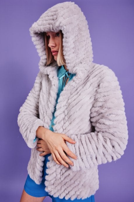 JAYLEY Grey Faux Fur Jacket