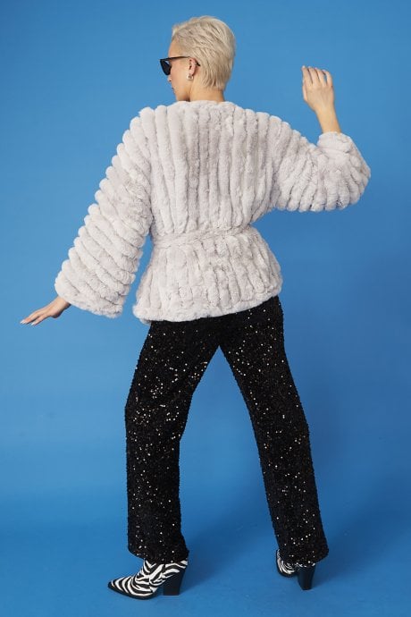 JAYLEY Grey Faux Fur Kimono Jacket