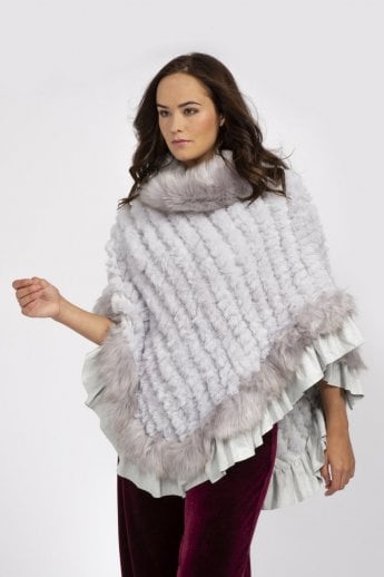 JAYLEY Grey Faux Fur Knitted Faux Suede Poncho