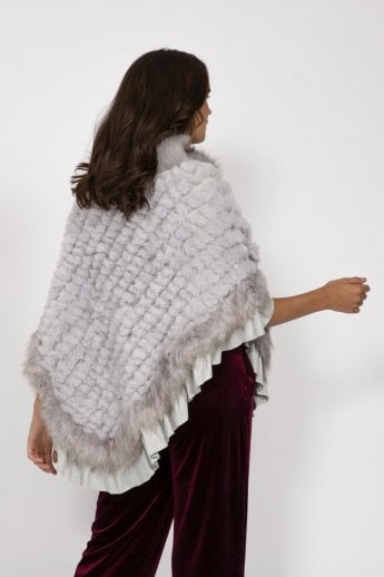 JAYLEY Grey Faux Fur Knitted Faux Suede Poncho