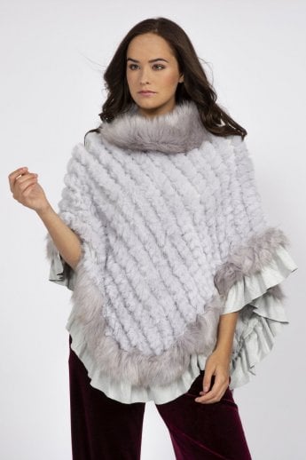 JAYLEY Grey Faux Fur Knitted Faux Suede Poncho