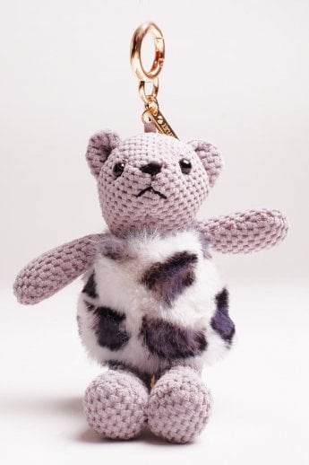 JAYLEY Grey Faux Fur Leopard Print Teddy Bear