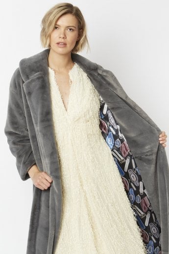 JAYLEY Grey Faux Fur Maxi Coat