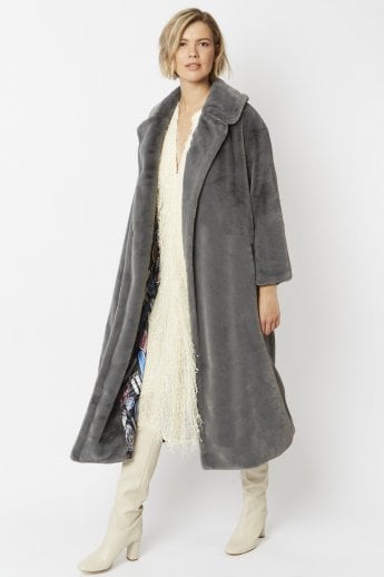 JAYLEY Grey Faux Fur Maxi Coat