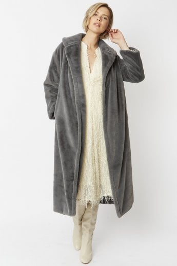 JAYLEY Grey Faux Fur Maxi Coat