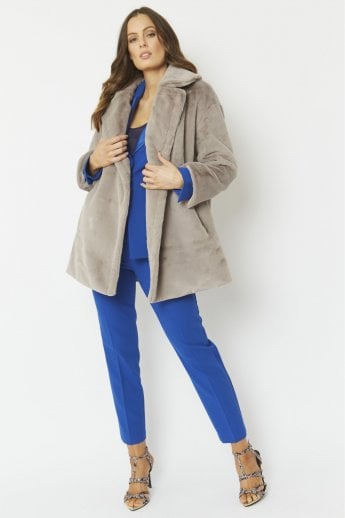 JAYLEY Grey Faux Fur Midi Coat