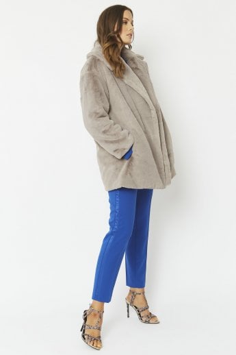 JAYLEY Grey Faux Fur Midi Coat