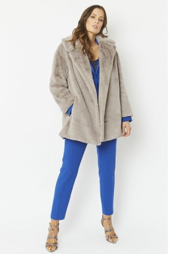 JAYLEY Grey Faux Fur Midi Coat