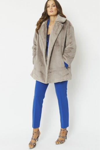 JAYLEY Grey Faux Fur Midi Coat