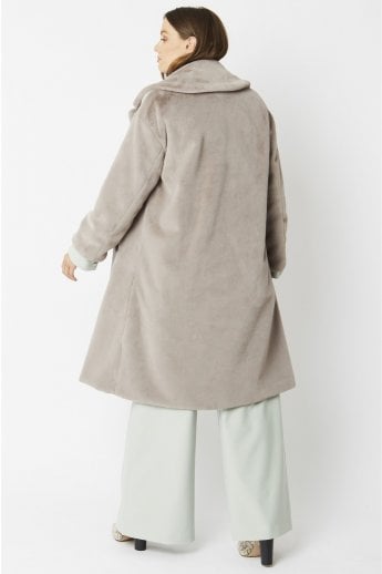 JAYLEY Grey Faux Fur Midi Shaved Shearling Coat