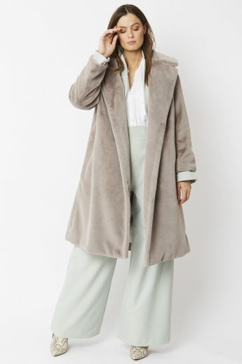 JAYLEY Grey Faux Fur Midi Shaved Shearling Coat