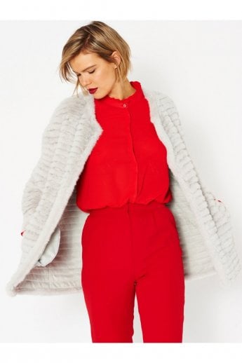 JAYLEY Grey Faux Fur Over-Sized Coat