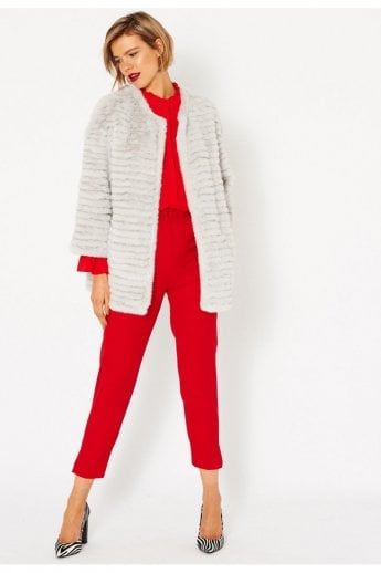 JAYLEY Grey Faux Fur Over-Sized Coat