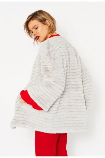 JAYLEY Grey Faux Fur Over-Sized Coat