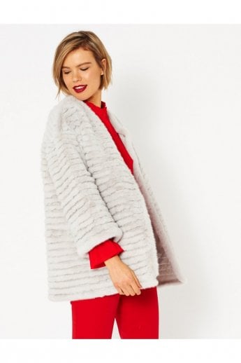 JAYLEY Grey Faux Fur Over-Sized Coat