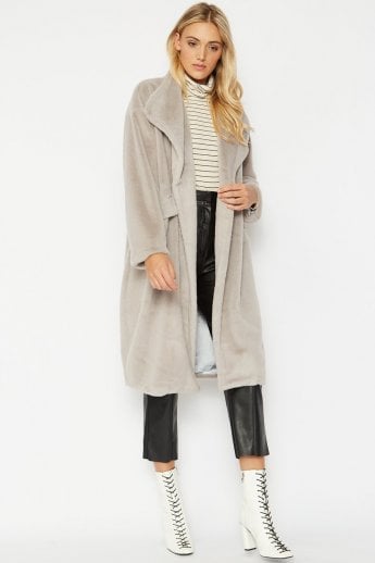 JAYLEY Grey Faux Fur Oversized Coat