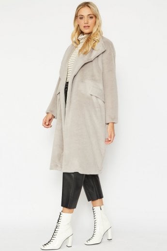 JAYLEY Grey Faux Fur Oversized Coat