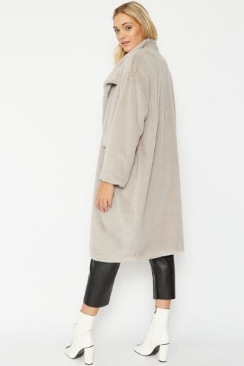 JAYLEY Grey Faux Fur Oversized Coat