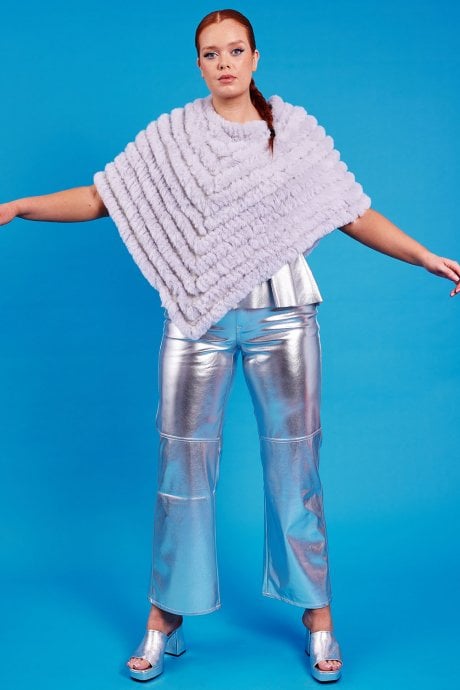 JAYLEY Grey Faux Fur Poncho