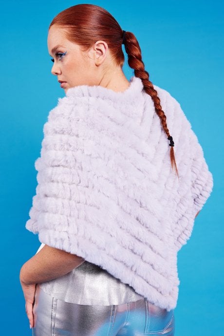 JAYLEY Grey Faux Fur Poncho