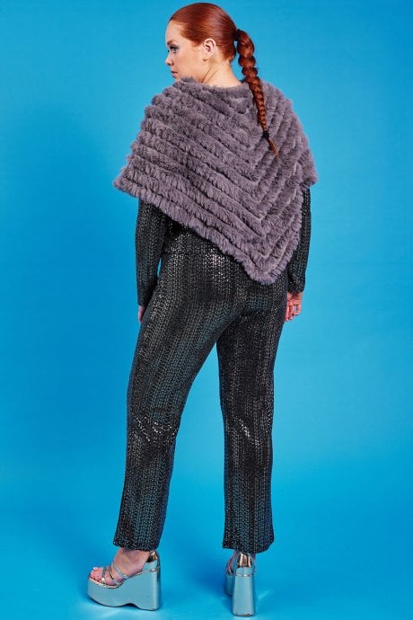 JAYLEY Grey Faux Fur Poncho