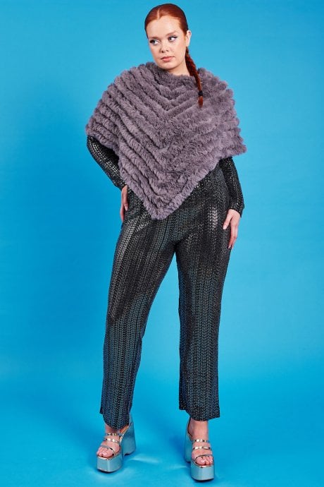 JAYLEY Grey Faux Fur Poncho