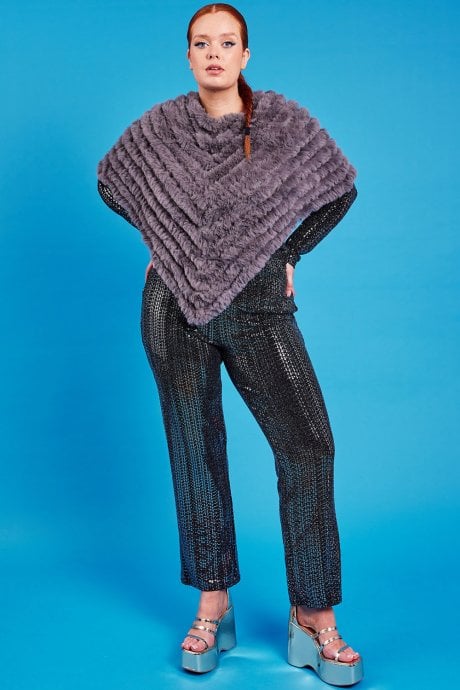 JAYLEY Grey Faux Fur Poncho