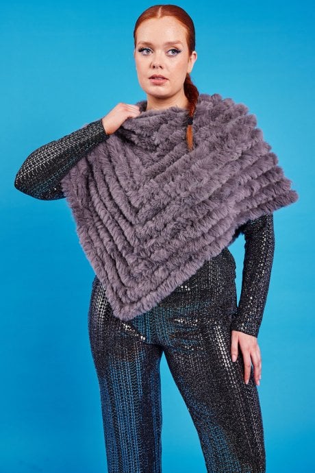 JAYLEY Grey Faux Fur Poncho