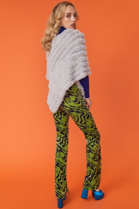 JAYLEY Grey Faux Fur Poncho