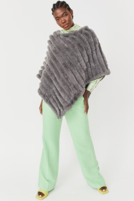 JAYLEY Grey Faux Fur Poncho