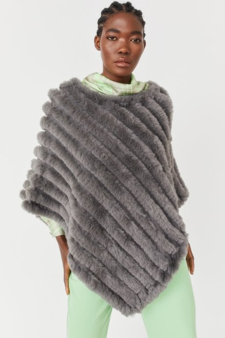 JAYLEY Grey Faux Fur Poncho