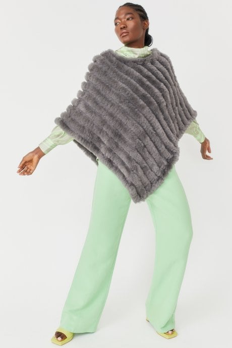 JAYLEY Grey Faux Fur Poncho