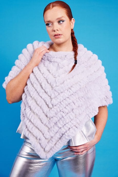 JAYLEY Grey Faux Fur Poncho