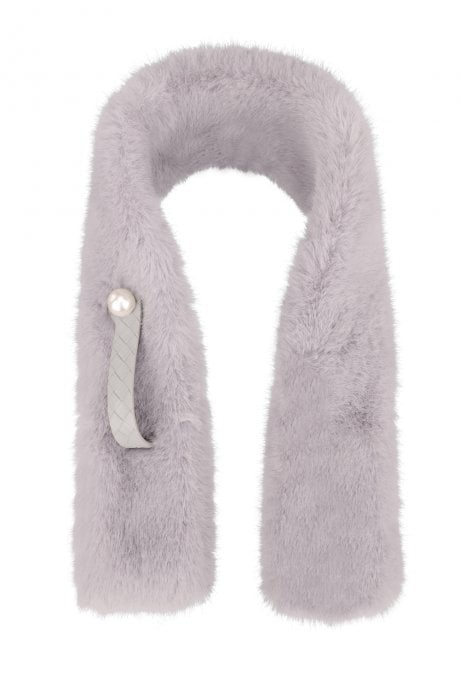 JAYLEY Grey Faux Fur Scarf with Pearl Detail