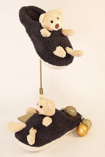 JAYLEY Grey Faux Fur Slippers