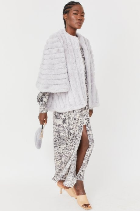 JAYLEY Grey Faux Fur Striped Coat