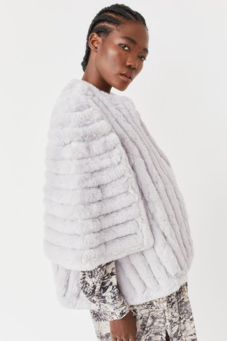 JAYLEY Grey Faux Fur Striped Coat