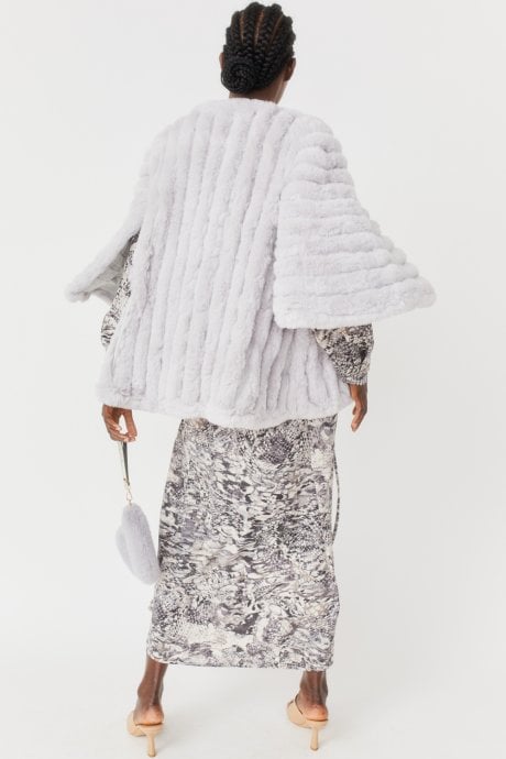 JAYLEY Grey Faux Fur Striped Coat
